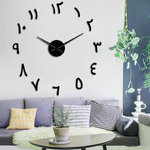 DIY Large Wall Clock Arabic Numbers Acrylic Mirror Retro Arabic Numerals Surface Stickers Frameless Giant Wall Watch Home Decor