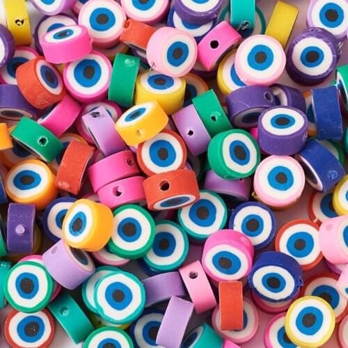 200pcs Handmade Polymer Clay Beads Spacer Bead Flat Round with Eye Colorful for Jewelry Making DIY Bracelet Necklace Craft