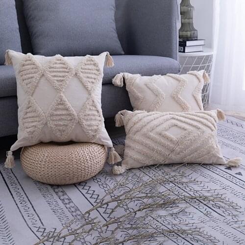 Bohemian Style Tassels Cushion Cover 45*45CM/30*50CM Beige Pillow Cover Handmade Home Decor for Living Room Bedroom