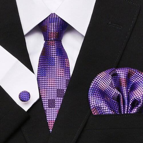 100% Silk Woven Men Tie Necktie 8 cm New Navy Blue Tie Handkerchief Cufflinks Set Classic Wedding Pocket Square Tie Set
