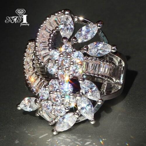 YaYI Fine Jewelry Fashion Princess Claw Set Cut White Cubic Zirconia Silver Color Engagement Wedding Party Lovers Gift Rings