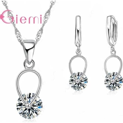 Good Cubic Zirconia Jewelry Sets Trendy Hollow Design 925 Sterling Silver Pendant Necklace Earrings for Women Girls