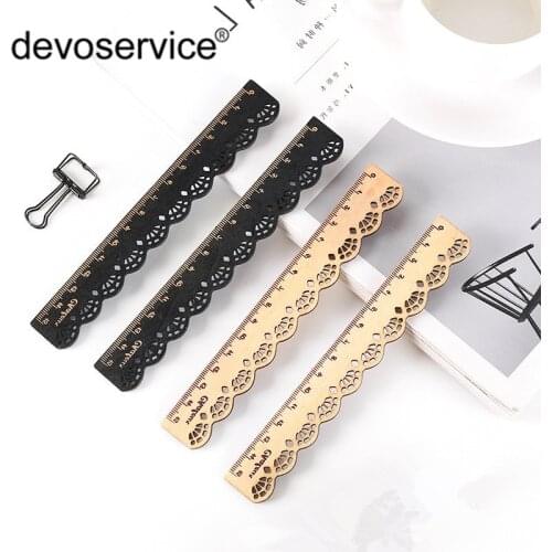 2Pcs/Set Fresh And Kawaii Sweet Retro Lace Carved Wooden Rulers 15cm Straight Ruler Student Drawing Tools School Office Supplies