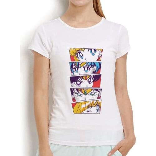 Cute Sailor eyes printed funny t shirt women summer new white casual short sleeve tshirt femme kawaii streetwear t-shirt