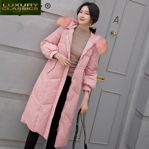 Fashion 2021 Winter Jackets Womens Down Jacket with Real Raccoon Fur Hooded Thick Warm Duck Down Coat Female Hiver W1281