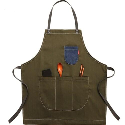 Korean fashion kitchen denim apron restaurant coffee shop nail painting men and women overalls children custom logo