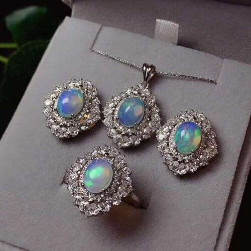 100% NATURAL ETHIOPIAN WELO FIRE OPAL 925 silver Ring Pendant Earring Set