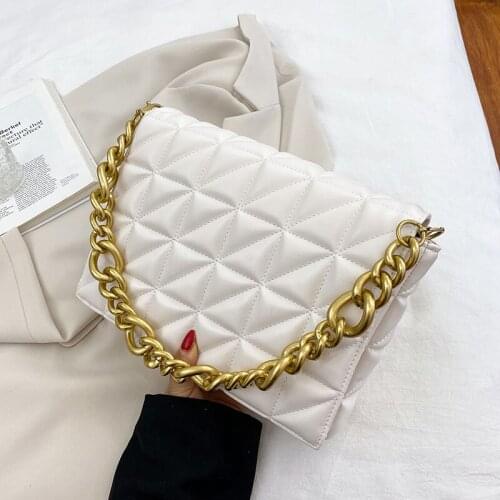 YaoKu 2021 New-Diamond-Quilted Bag Womens Fashion Small Fragrant Wind Chunky Chain Embroidered Shoulder Portable Small Bag