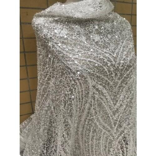 Wholesale And Retail Wedding Lace Sequins Fabric S-6293 shinning African beaded embroidered lace Fabric