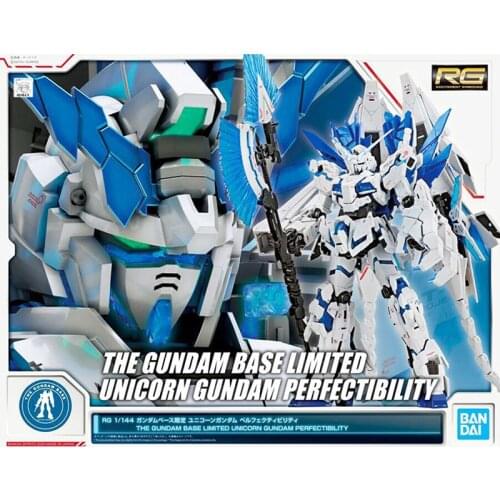 Originele Bandai Rg 1/144 De UNICORN Perfectibility Gundam Base Beperkte Montage Model Actie Toy Figures Cadeaus Voor Kinderen
