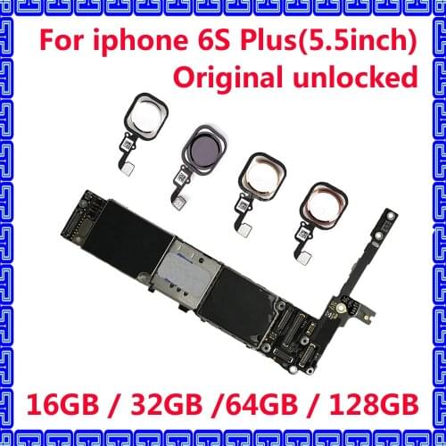 With / Without Touch ID Original motherboard for iphone 6S Plus Clean unlocked iCloud mainboard with IOS system 16GB 64GB 128GB