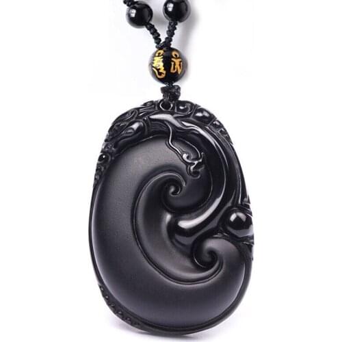 Natural Obsidian Ruyi Pendant Beads Necklace Charm Jewellery Fashion Accessories Man Lucky Amulet Gifts