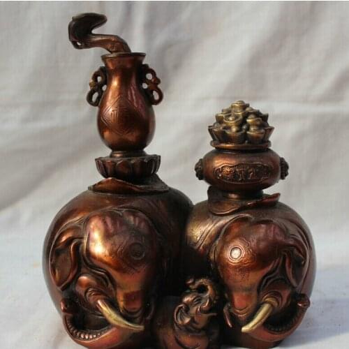 Song voge gem S2094 Lucky China Chinese Fengshui Bronze Family Wealth Rich Money Fu Elephant Statue