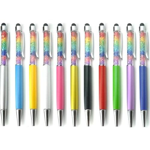 10Pcs/lot Colorful Stylus Crystal Diamond Rainbow Ballpoint Pen Stationery Office School Ballpen Novelty Gift