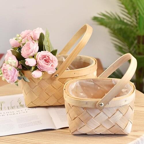 Wicker Flower Basket Living Room Desktop Floral Decoration Furnishings Weaving Portable Storage Basket Picnic Picnic Basket