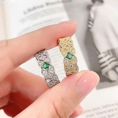 Luxury Cubic Zircon Wedding Rings for Women Delicate 14K Gold Plated Green Crystal Geometric Rings