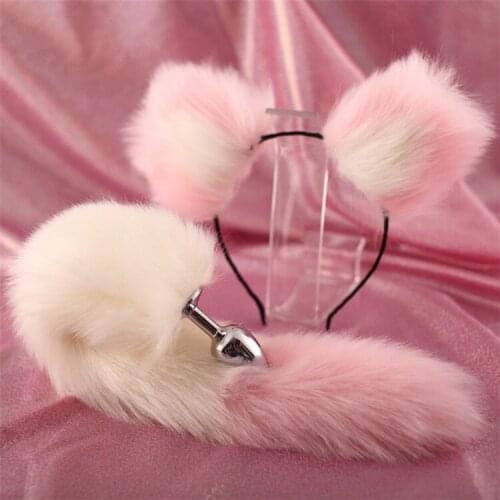 Sex Adult Porn Toys 40cm Fox Tail Metal Anal Plug Cat Ears Headbands Erotic Cosplay Accessories Set Butt Plug Sex Toys For Women