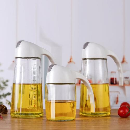 Glass Oil Bottle Auto Open Lid Soy Sauce Cooking Seasoning Condiment Olive Honey Vinegar Storage Jar With Scale Kitchen Gadgets