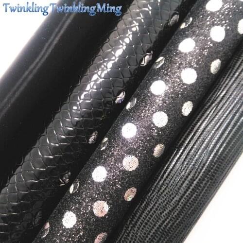 BLACK Glitter Fabirc, Lizard Snake Faux Leather Fabric,Synthetic Leather Fabric Sheets For Bow A4 8"x11"Twinkling Ming XM378