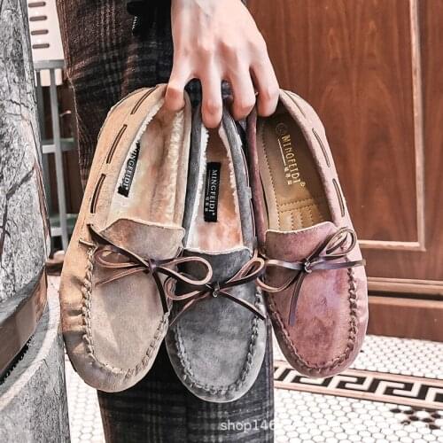 Doudou shoes women with cashmere cotton autumn and winter new flat-set color bow pregnant womens shoes size womens shoes 41-43