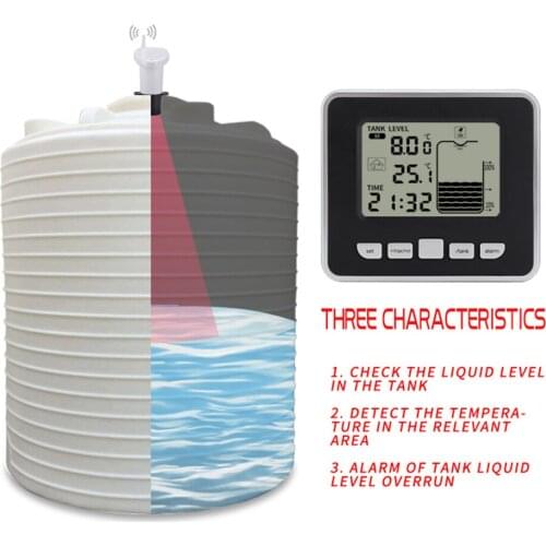 Ultrasonic Water Tank Level Meter Sensor w/Temperature Display Time Alarm Transmitter Receiver Liquid Depth Measuring Tools New