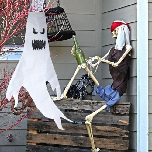 Halloween Ghost Windsock LED Light Spooky Ghost Flag for Indoor Outdoor Hanging Decorations Halloween Festival Party Supplies