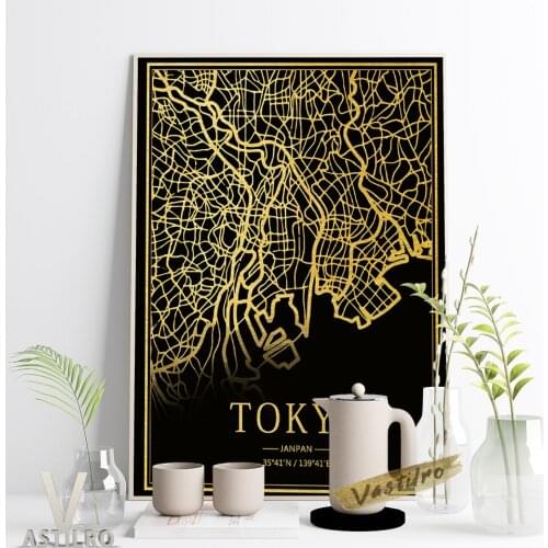 Japan Tokyo Modern Travel Poster Line Drawing Print Wall Picture Dark Background Map Wall Art Study Room Minimalist Home Decor