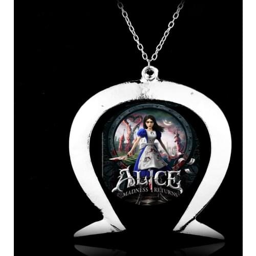 PS3 Xbox PC Games Jewelry Alice the Madness Returns Inspired Horseshoe Necklace Woman Man Cosplay Necklaces with Pendants