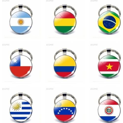 South America Countries Flag Keychain Brazil Argentina Chile Peru Colombia Flag Metal Key Chain Tourist Countries Souvenir Gifts