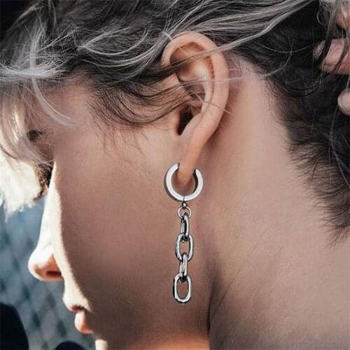 Harajuku Stainless Steel Hip Hop Linked Chain Earrings for Women Femme Alloy Long Clip Earrings Punk Cool Jewelry Pendientes