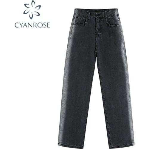 Women Jeans Vintage High Waist Casual 2021 Autumn New Streetwear Vintage Korean Y2k Grey Denim Pants Wide Leg Trousers Female