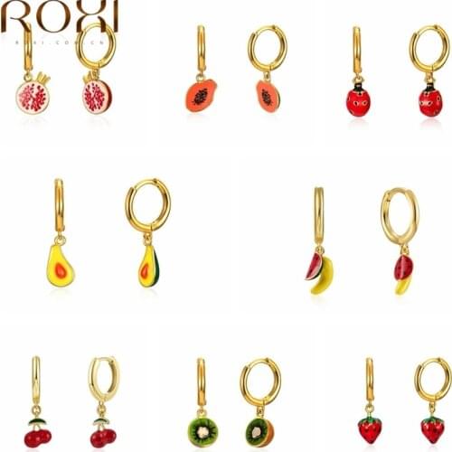 ROXI Design Enamel Pendants Hoop Earrings for Women Cute Fruit Charms Jewelry Making DIY Cherry Strawberry Earrings Accessories