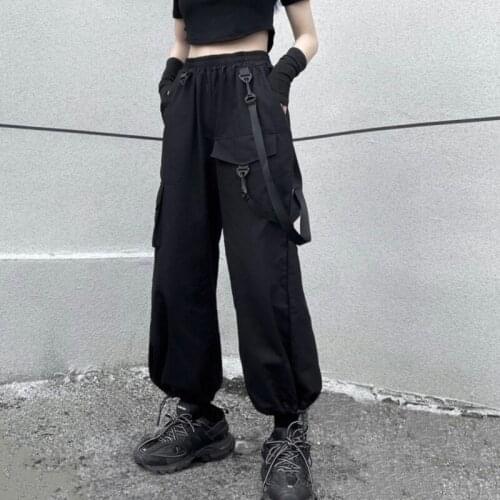 Women Bottoms Pants Loose Casual Black Cargo Pants Ulzzang Harajuku Style Summer Pockets Capris Hipster Female Clothing New