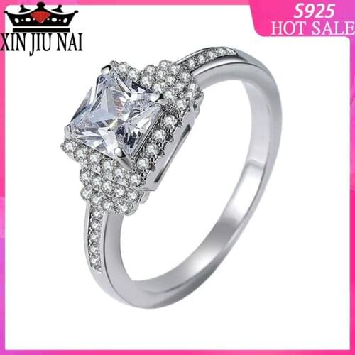 925 sterling silver new Quadrate Diamond Princess Ring with High Carbon Special-Shaped Zircon Jewelry diamond rings for women