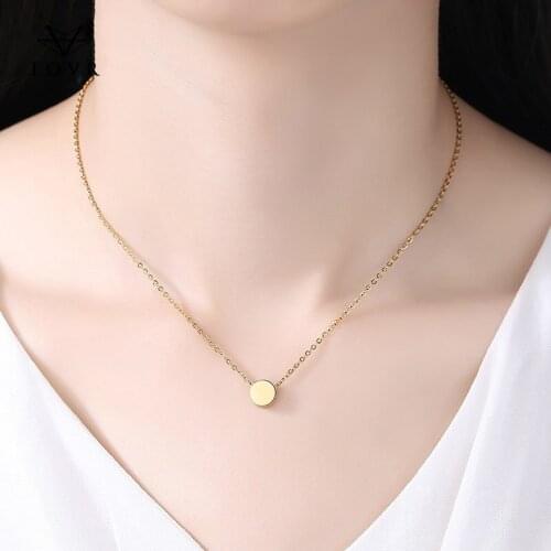 LOVR 2019 Fashion simple small round Pendant Necklace for Women romantic elegant Rose Gold Silver Color Necklaces New Jewelry
