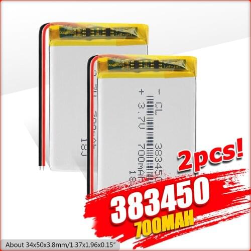 3.7V Lipo cells 383450 700mah Lithium Polymer Rechargeable Battery For MP3 Power Bank GPS bluetooth headset Camera Smart Watch