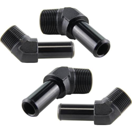 4PCS ALUMINUM 3/4" NPT MALE 45 DEGREE TO 3/4" HOSE BARB NIPPLE AN12 FITTING BK