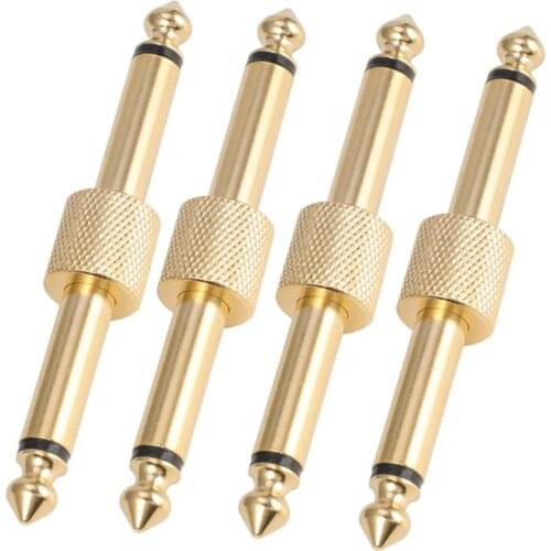 4pcs Guitar Guitar Effects Pedal Connector Coupler 1/4in 6.35mm Male to Male Adapter Connector Straight Plug Patch Convert Cable