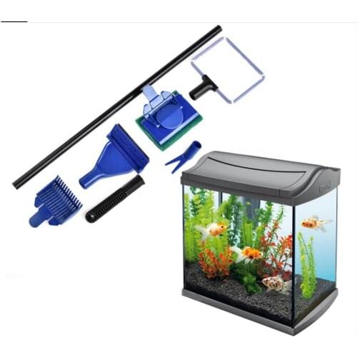 Arrival 5 in 1 Aquarium Cleaning Tools Quality Net Fish Gravel Rake Algae Scraper Sponge Fork Brush Glass Cleaning Tool