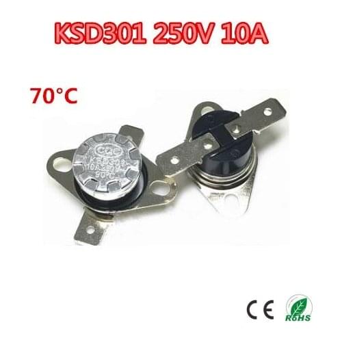 50pcs KSD301 250V 10A Normally Closed NC Thermostat Temperature Thermal Control Switch Deg.C 70 Temperature Switch