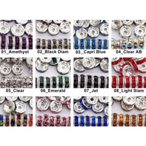 8mm mixed hfg34 Wholesale Crystal Rhinestone Rondelle Spacer Silver Plated mental Loose Beads Charm Bracelet accessories