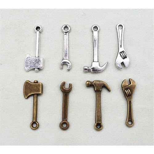 8pcs/set Antique Bronze and Antique Silver Plated Tools Pendant DIY Jewelry Accessories