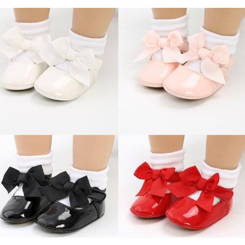 Pudcoco 2020 Brand Baby Girl Baptism Shoes Soft Sole Princess Dress Flats with Cute Ribbon Bow Non-Slip Infant Crib Shoes