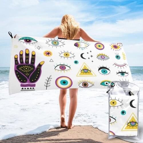 Quick Dry Beach Towel Hand Drawn Eyes Microfiber Bath Towel Beach Cushion Swimming Personalized Sand Free Beach Towel