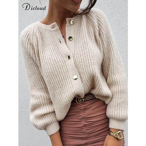 DICLOUD Woman Cardigans Long Sleeve Round Neck Buttons Up Fashion New Ladies Sweater Knitted 2021 Solid High Street Clothing