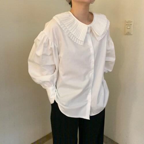 Elegant White Woman Shirt 2021 Korean Style Sweet Turn-down Collar Fashion Women Blouses Long Sleeve Tops Loose Blusas 14955