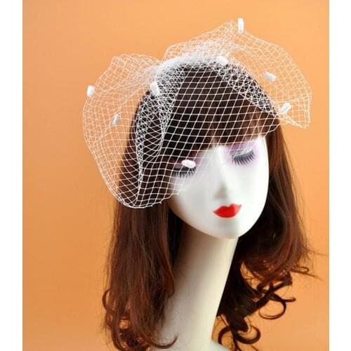Null Womens Vinrage Elegant Wedding Fascinator Fishnet Mesh Veil Large Hole Small Plush Wave Point Solid Color Hair Clip Corsage