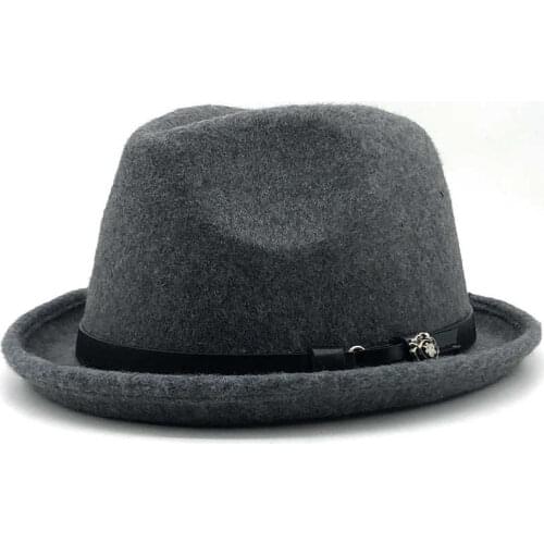 Felt Simple Mens Fedora Hat for Gentleman Winter Autumn Church Roll Up Brim Homburg Dad Jazz Hat