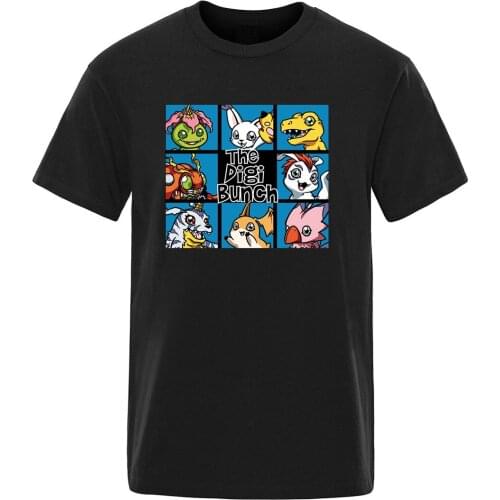 Digimon Cartoon Oversize Round Neck T-shirt Mans Streetwear Summer Clothing Tops Male Retro Hip Hop Black Tees Ropa De Hombre