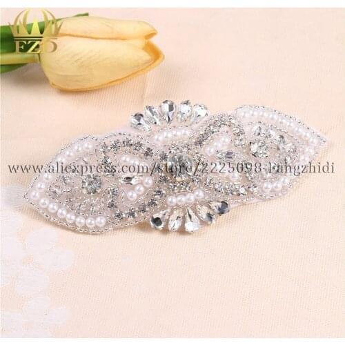 FZD 10 PCS Hot Fix Beaded and Pearl Sewing Rhinestones Wedding Belt Appliques Crystal Trimming Patches For Clothes Beads Iron